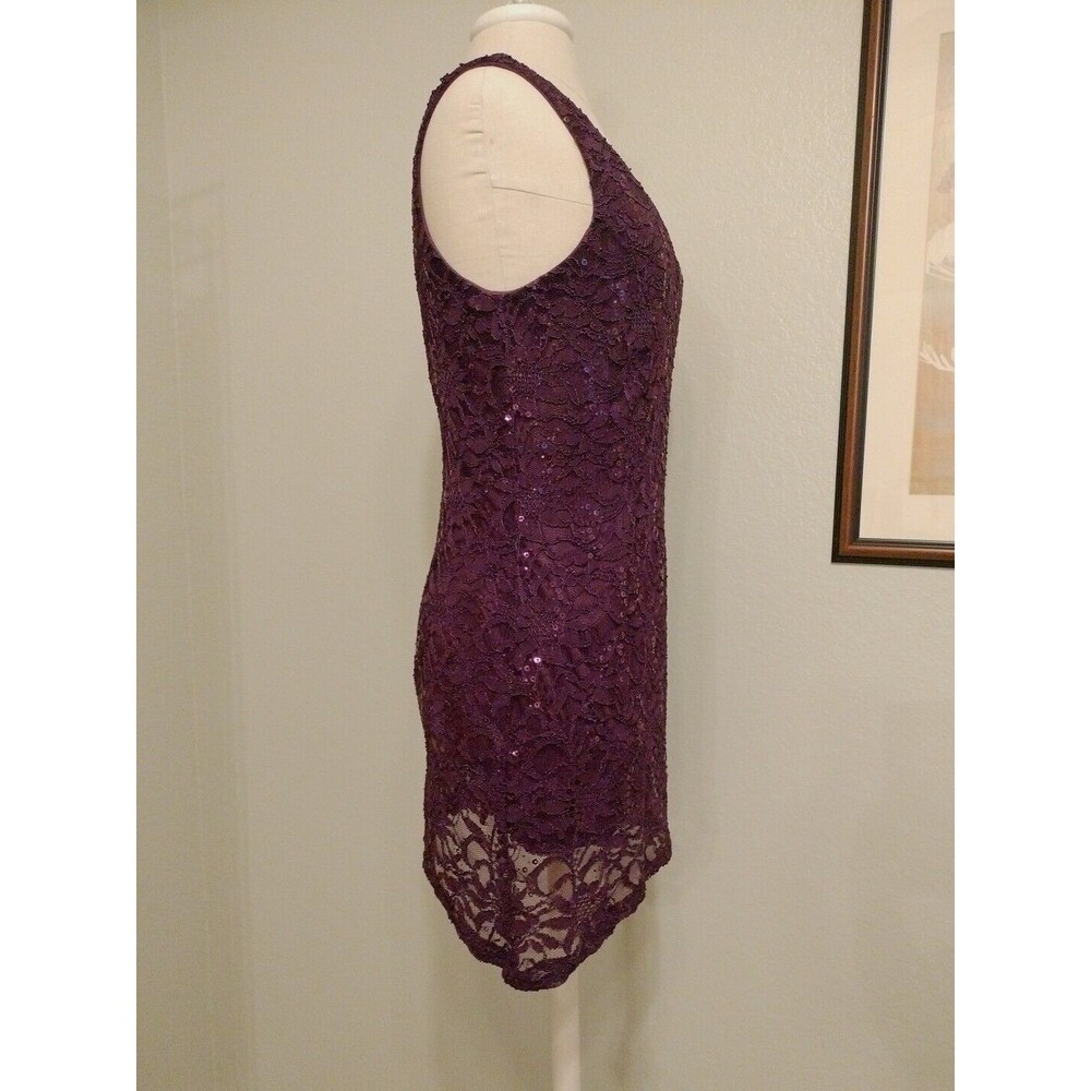 Ursula of Switzerland Sz 10 Sequined Lace Mini Dress Purple Vtg USA Sleeveless - Picture 2 of 9